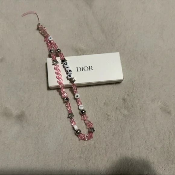 Dior Pink and Silver Beaded phone charm - Picture 2 of 2